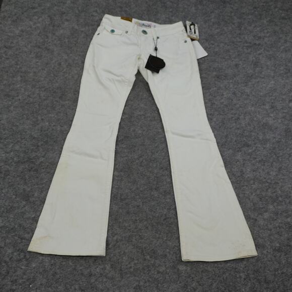 Akademiks Jeans Womens 24 Lupe Back Logo Off White Blue Vintage New Old Stock - Picture 1 of 16